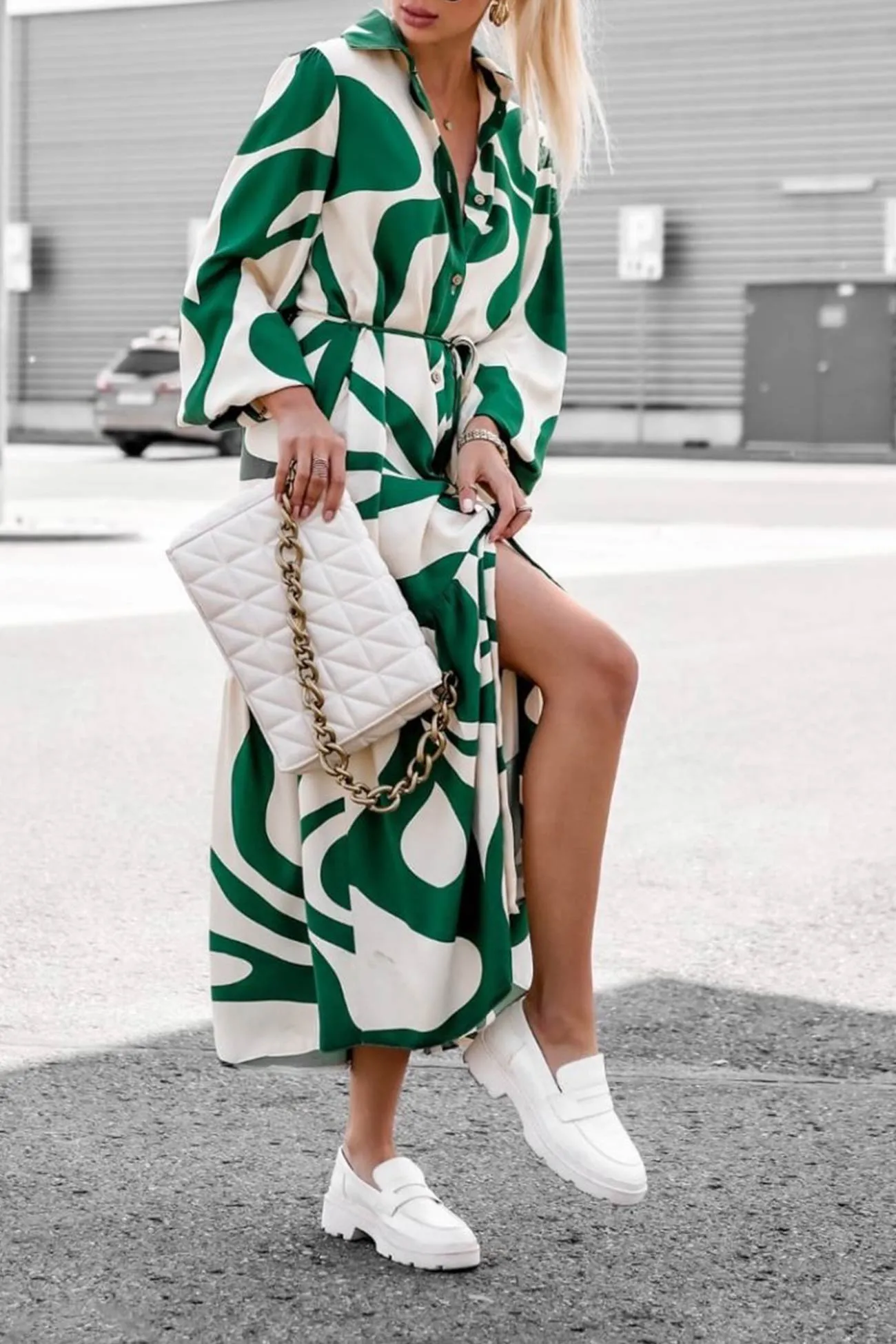 Contrast Printed Strappy Shirt Dress