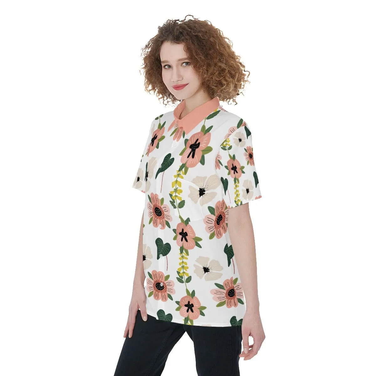 Coral Floral - Women's Short Sleeve Shirt With Pocket