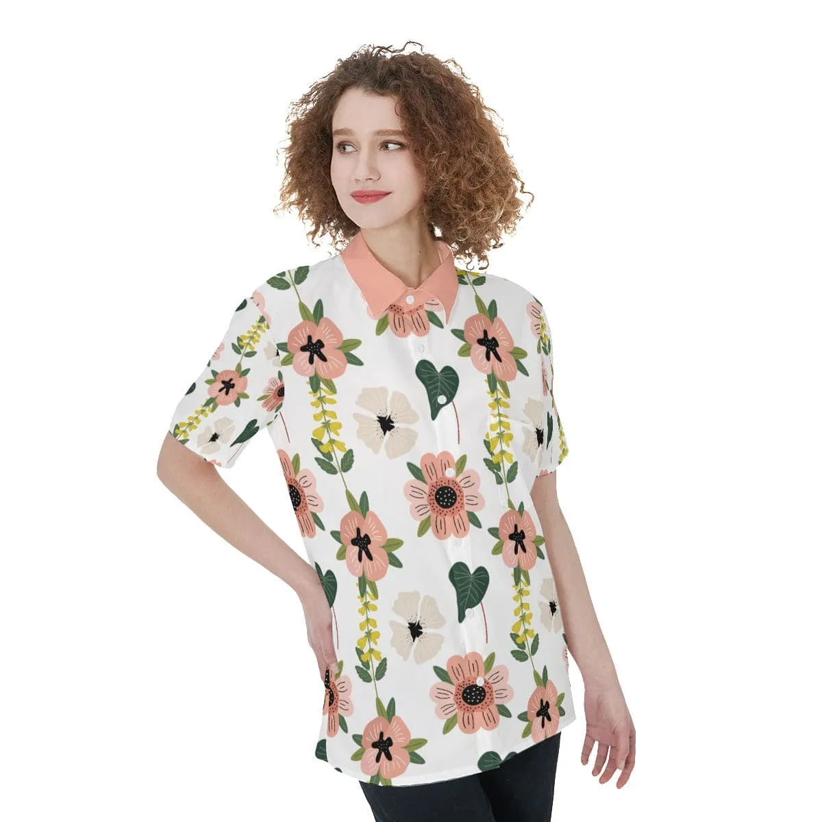 Coral Floral - Women's Short Sleeve Shirt With Pocket