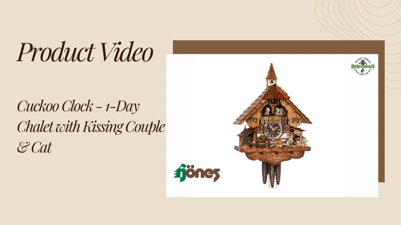 Cuckoo Clock - 1-Day Chalet with Kissing Couple & Cat - HÖNES