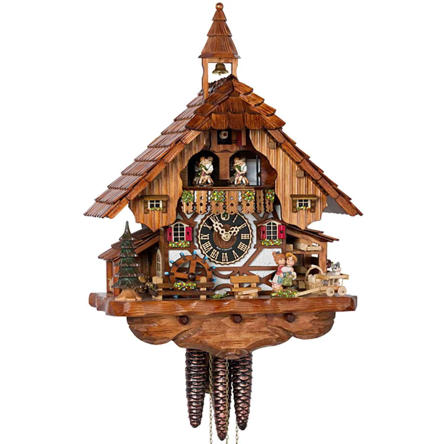 Cuckoo Clock - 1-Day Chalet with Kissing Couple & Cat - HÖNES