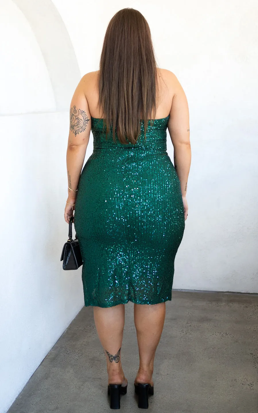 Davis Midi Dress - Emerald Sequin