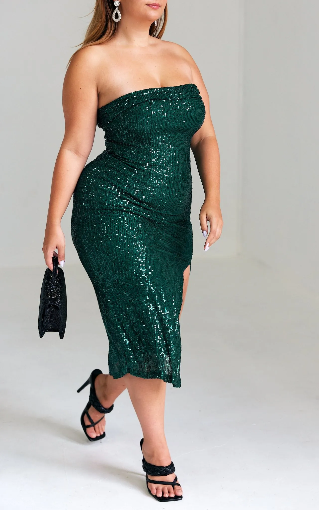 Davis Midi Dress - Emerald Sequin