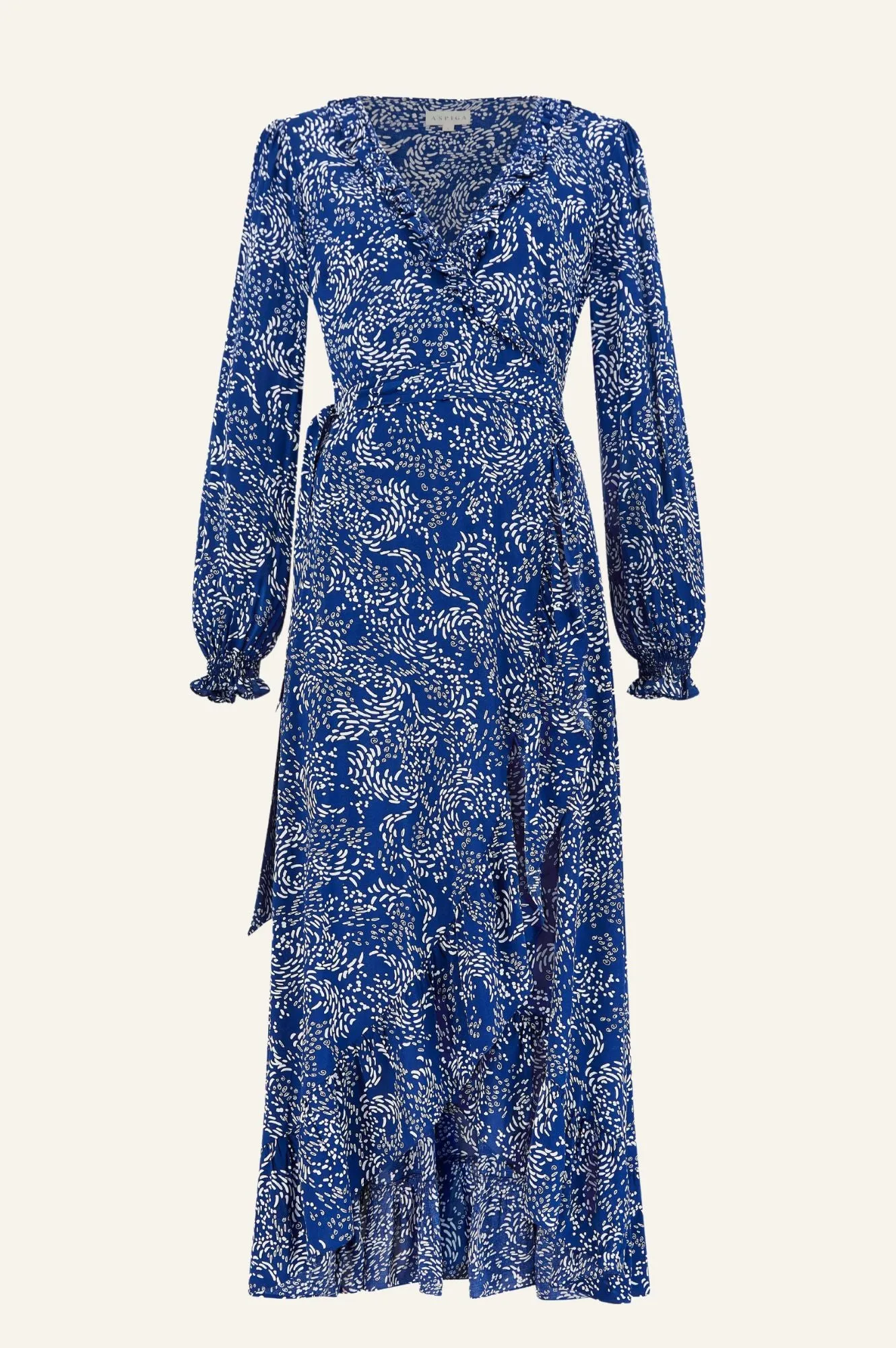 Demi Long Sleeve Wrap Dress | Swirl Navy/White