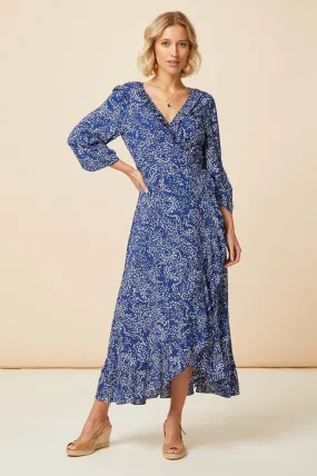 Demi Long Sleeve Wrap Dress | Swirl Navy/White