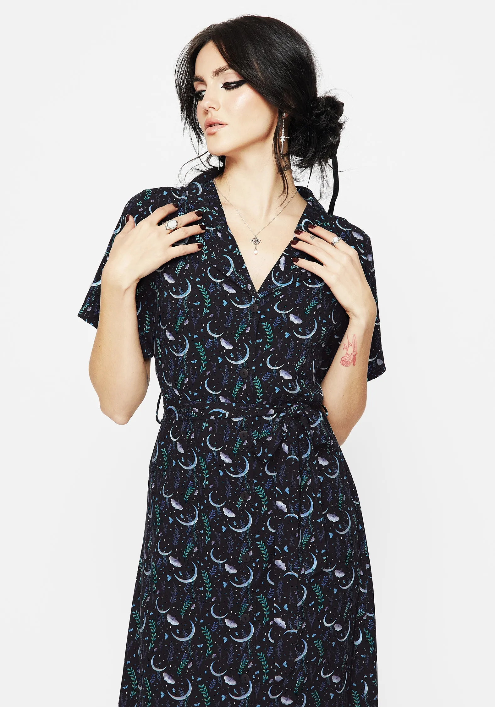 Diana Moon Moth Midi Shirt Dress