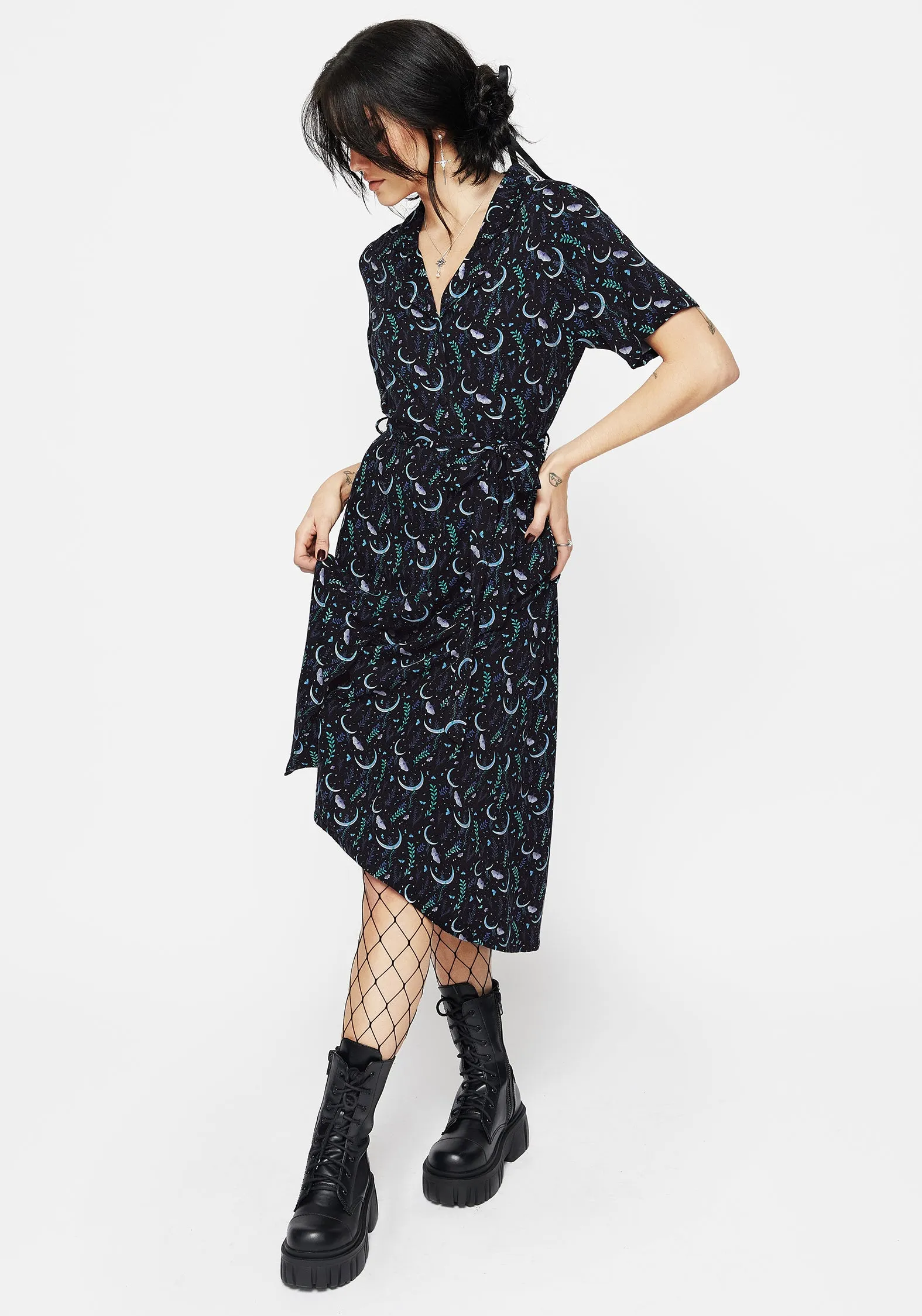 Diana Moon Moth Midi Shirt Dress