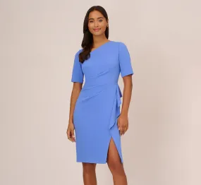 Draped Ruffle Crepe Dress With Short Sleeves In Precious Peri