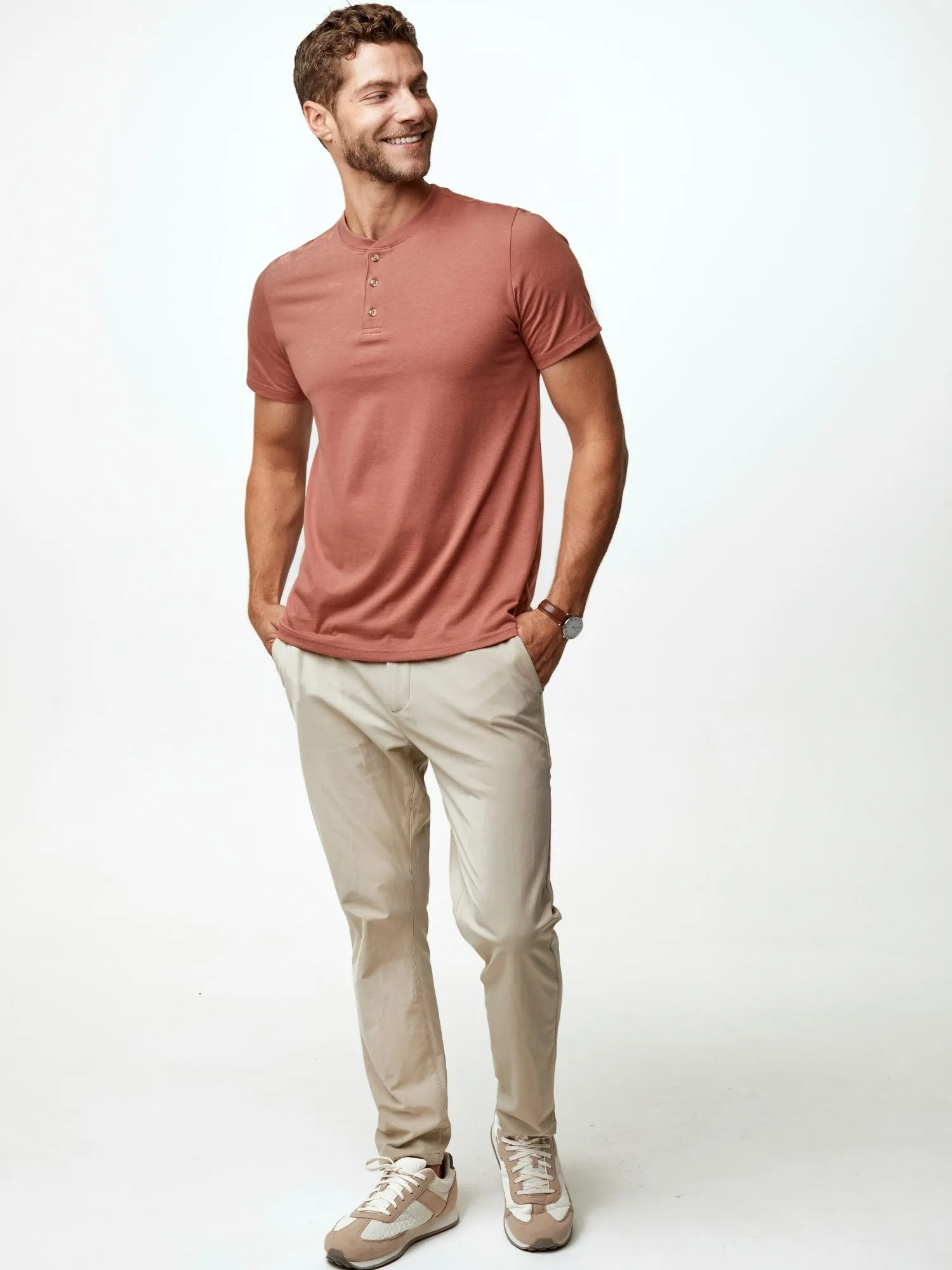 Dune Red Short Sleeve Henley