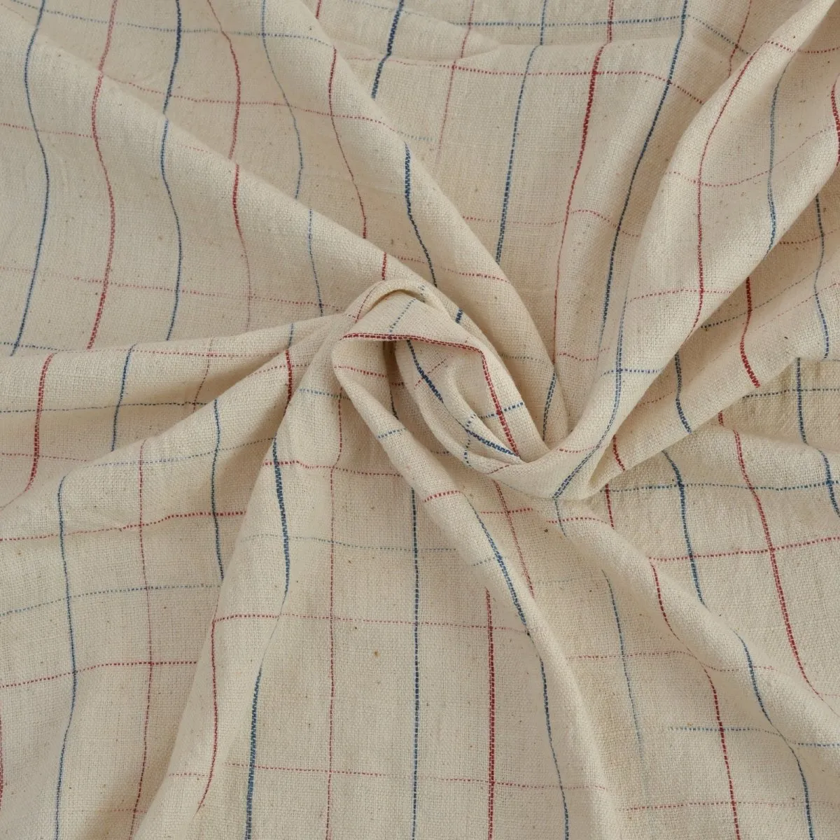 Ecru Checkered Handwoven Organic Cotton Fabric