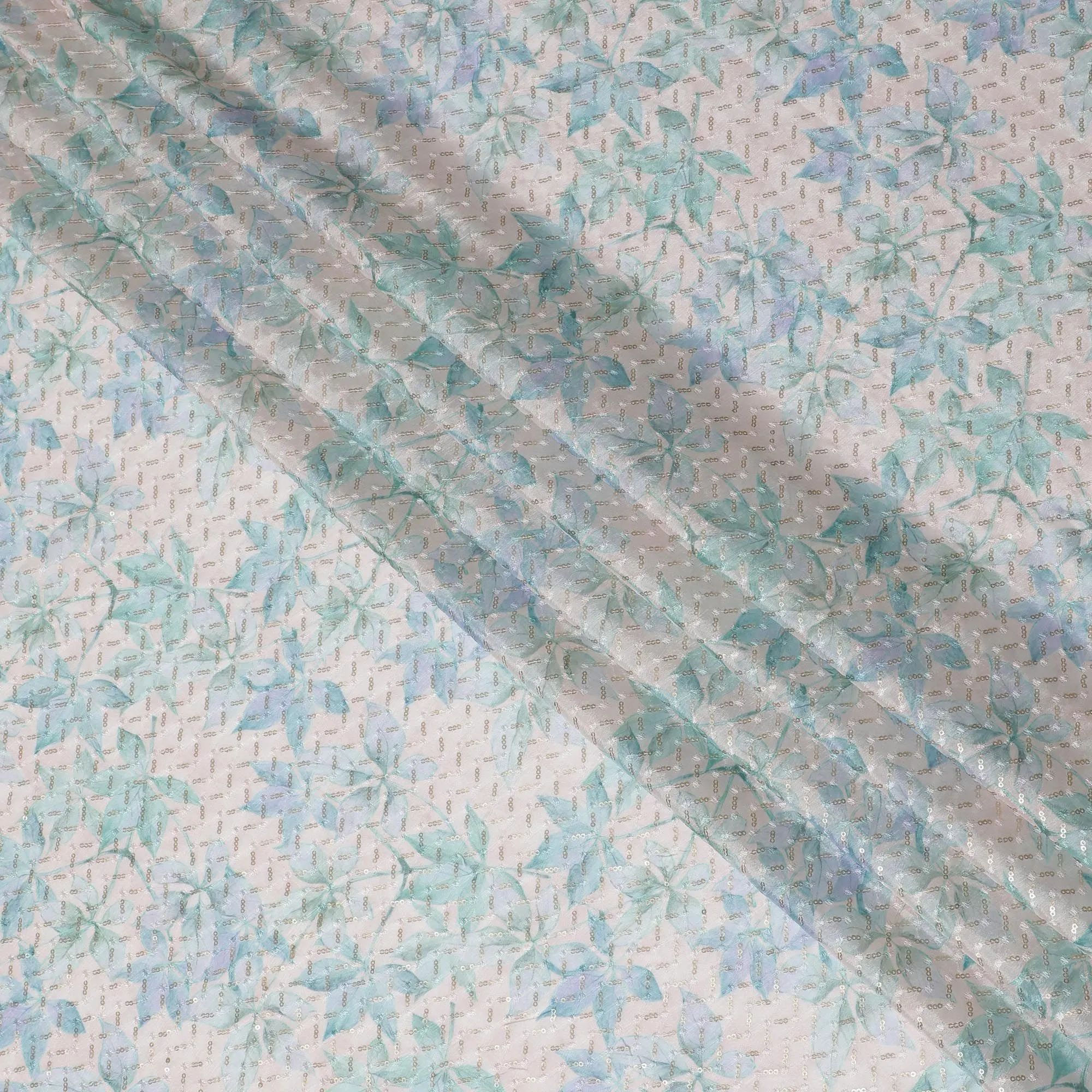 Elegant Aqua Blue Sequin Embroidered Synthetic chinon Fabric - 110cm Wide-D18549