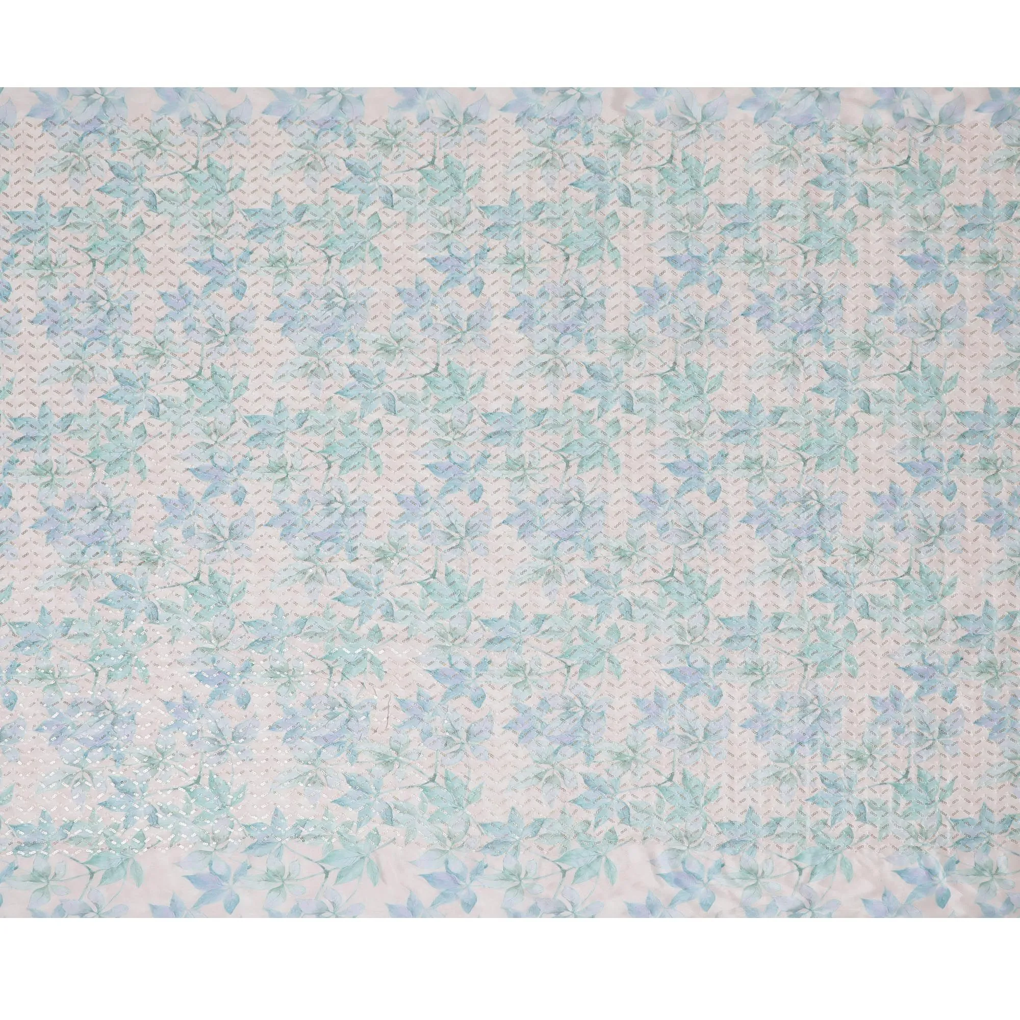 Elegant Aqua Blue Sequin Embroidered Synthetic chinon Fabric - 110cm Wide-D18549