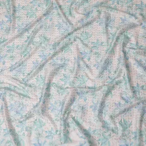 Elegant Aqua Blue Sequin Embroidered Synthetic chinon Fabric - 110cm Wide-D18549