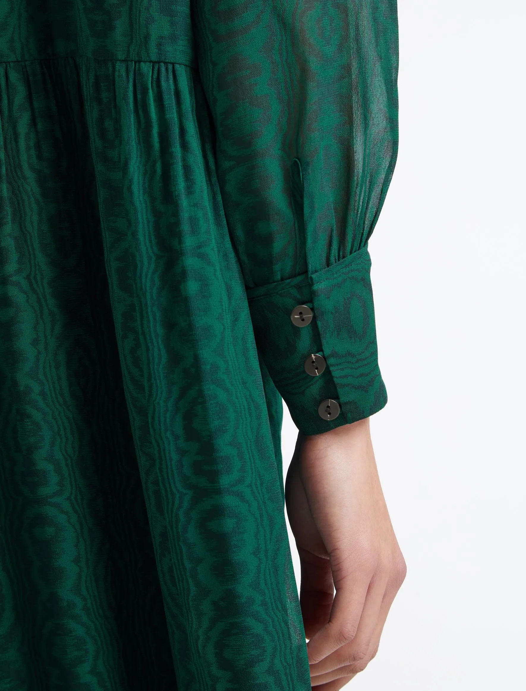 Emerson Midi Shirt Dress - Green Moire Print