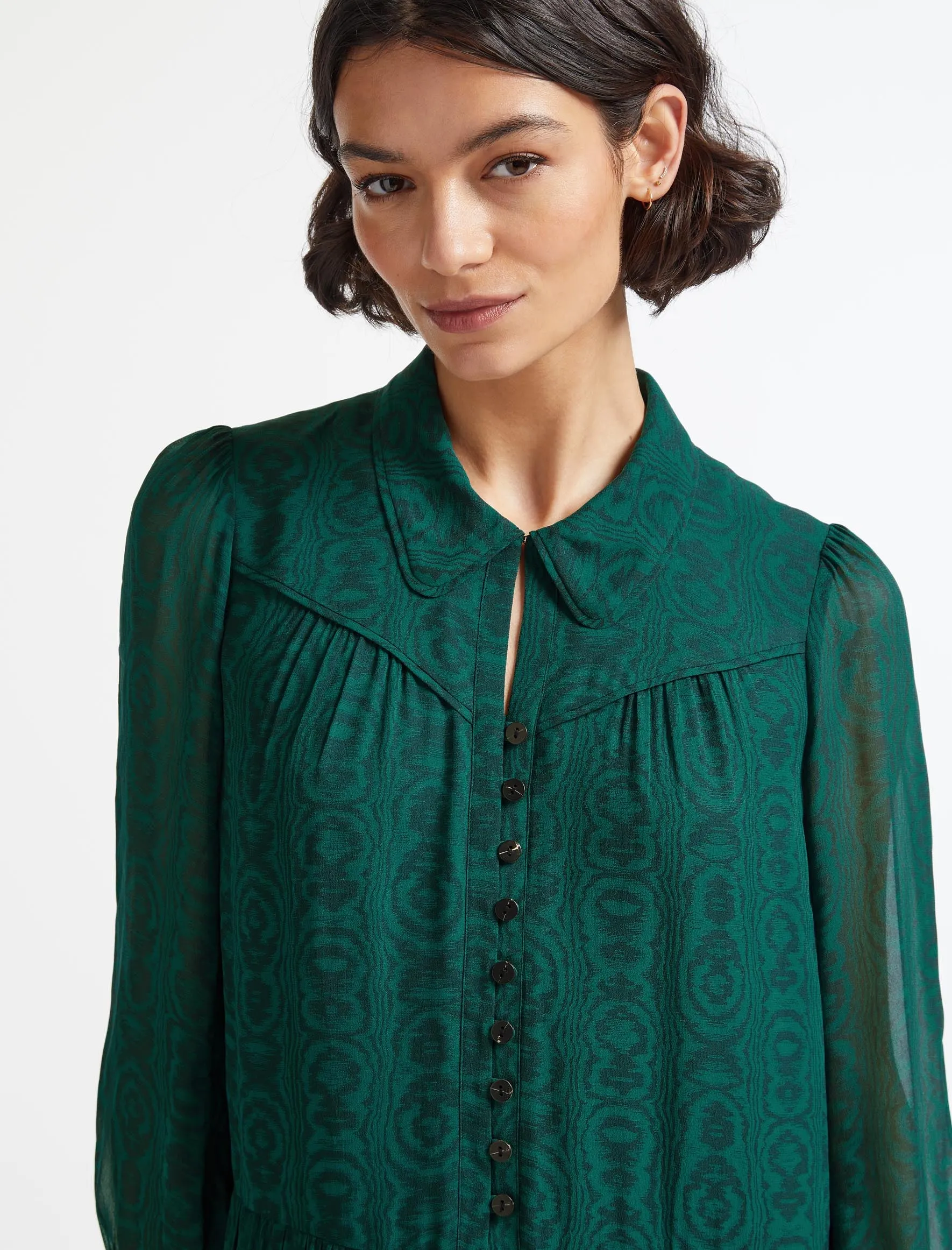 Emerson Midi Shirt Dress - Green Moire Print