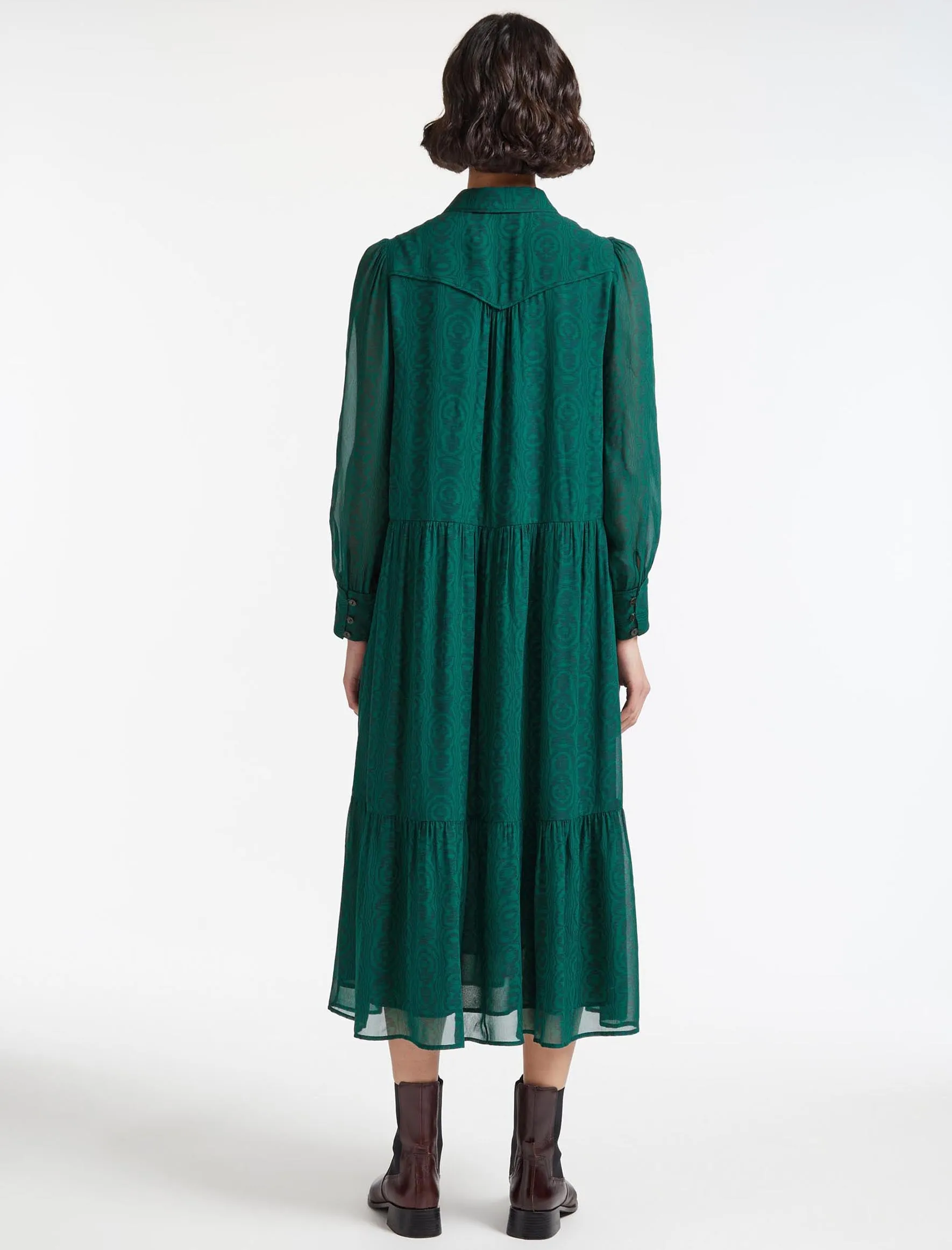 Emerson Midi Shirt Dress - Green Moire Print