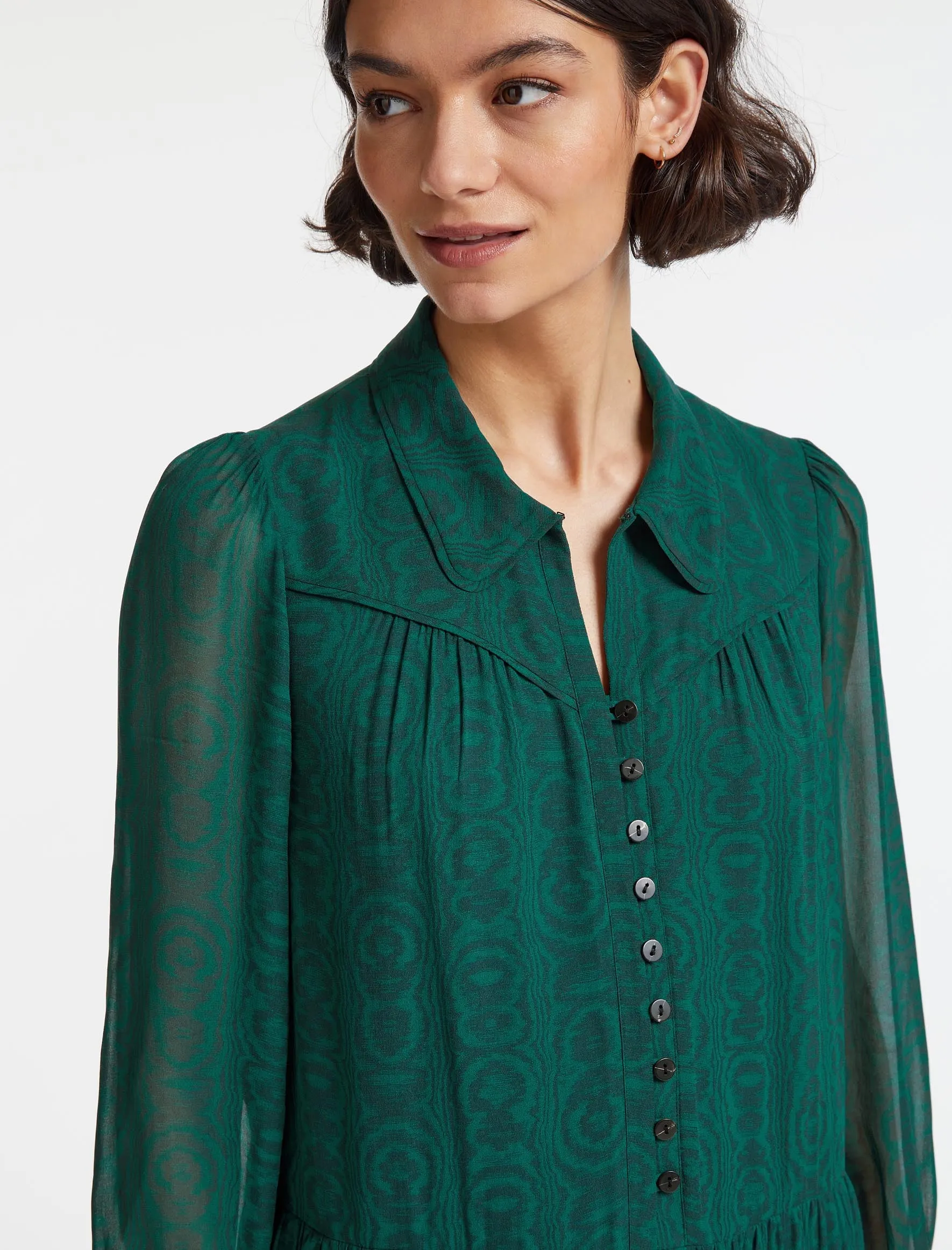 Emerson Midi Shirt Dress - Green Moire Print