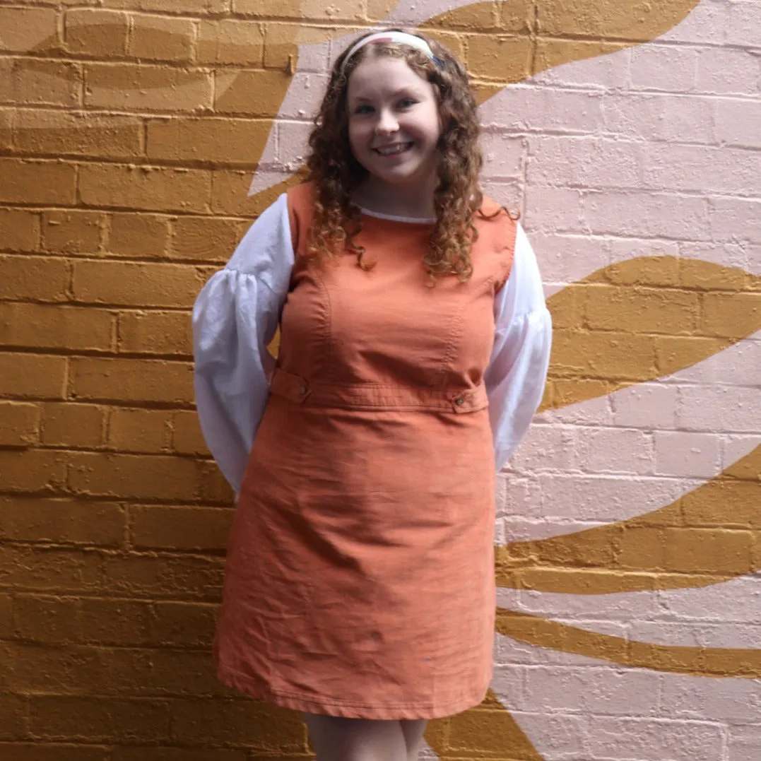 Fair Trade Cord Button Dress Peach Orange