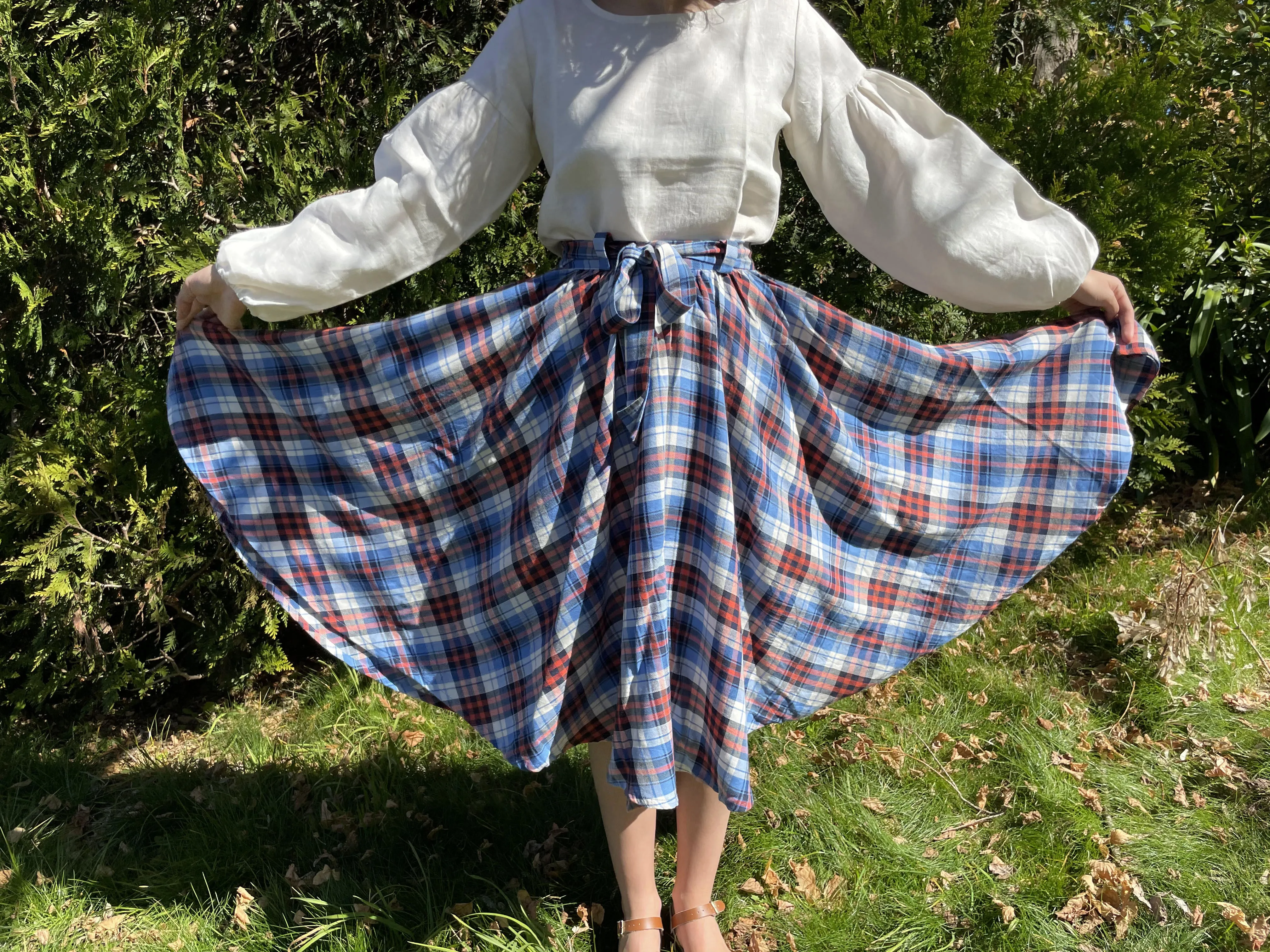 Fair Trade Umbrella Check Skirt - Blue and Orange