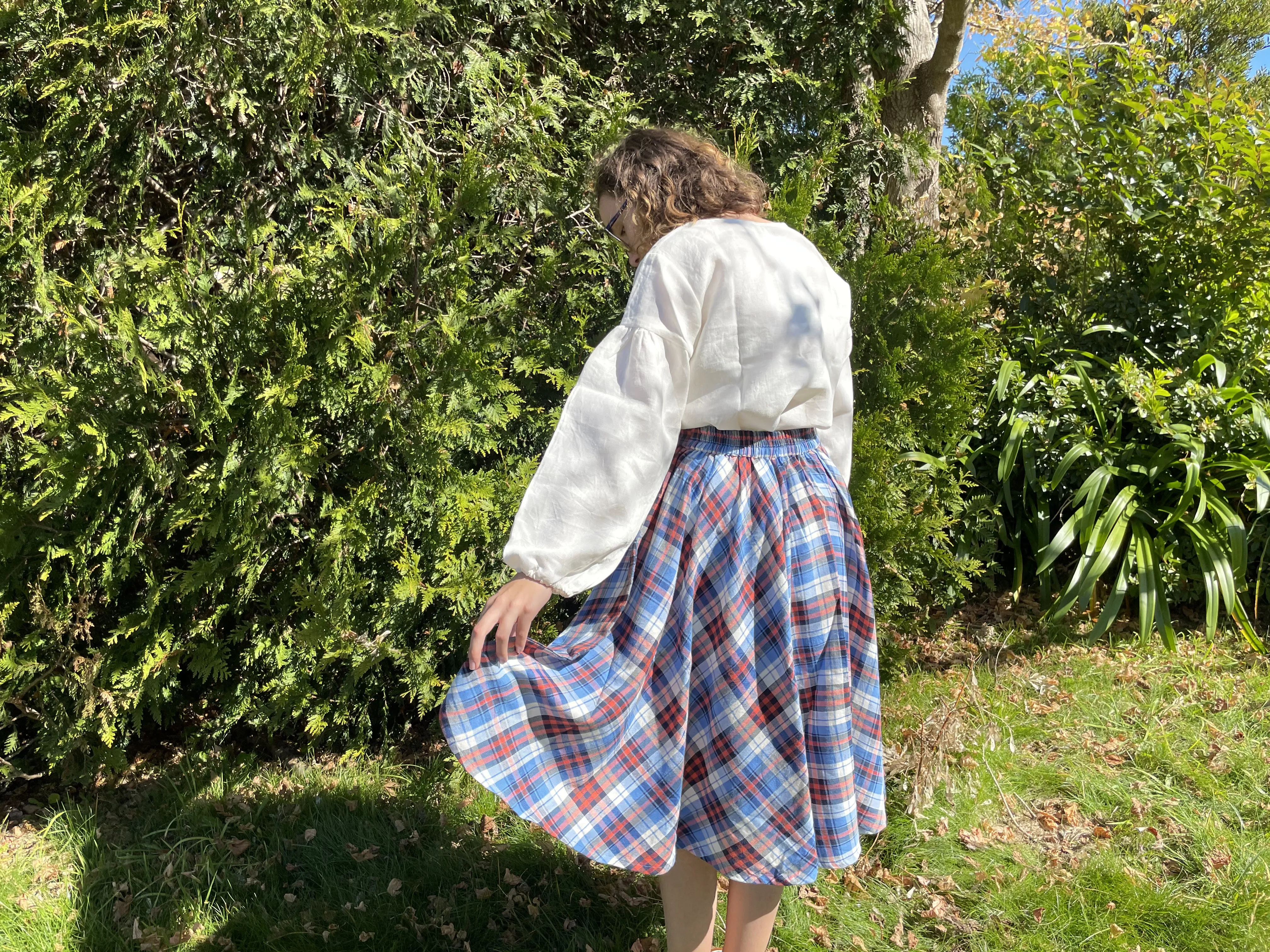 Fair Trade Umbrella Check Skirt - Blue and Orange