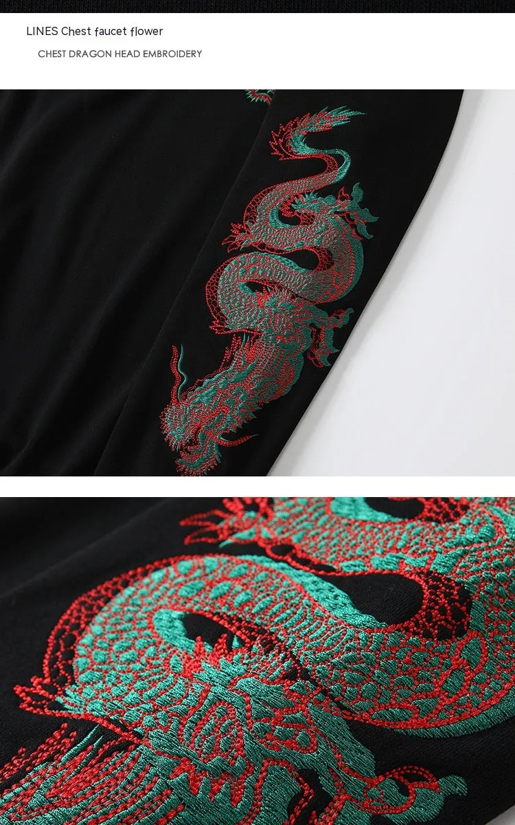 Fleece-lined Thick Round Neck Chinese Style Machine Embroidery Texture Pullover Sweater