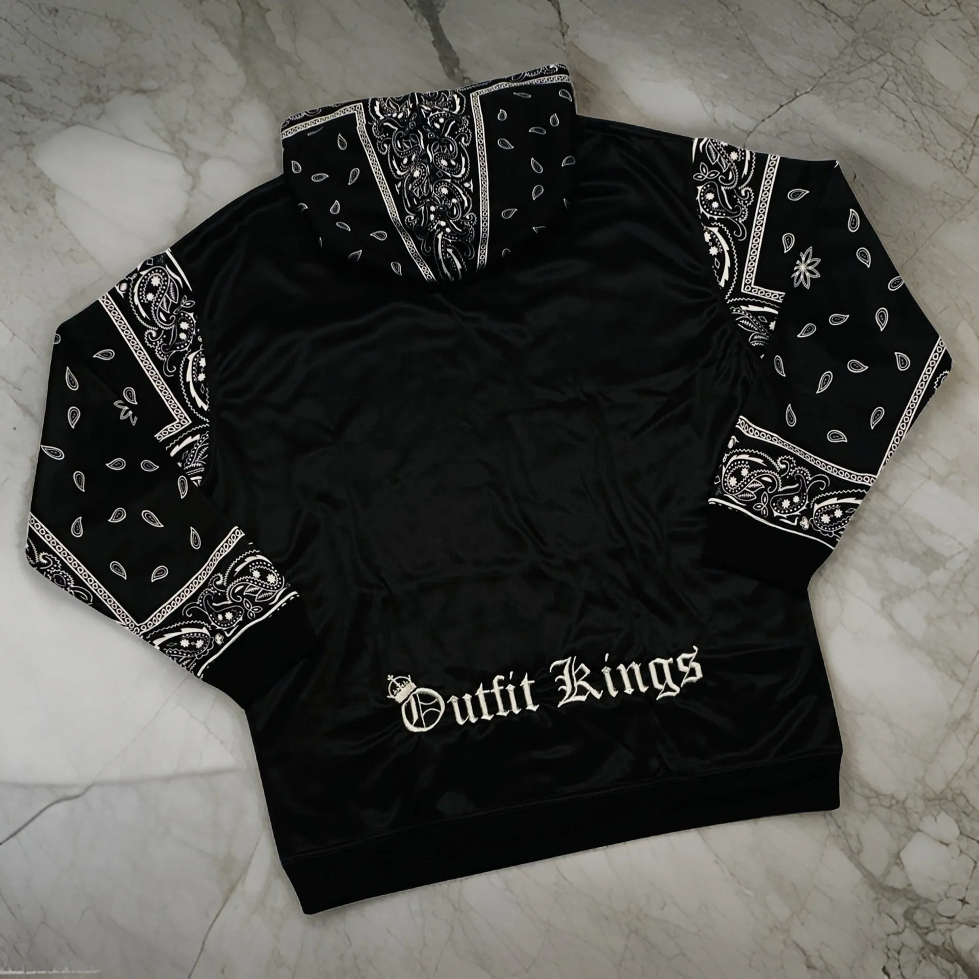 *FLIGHT 23* BLACK BANDANA / PAISLEY PULLOVER HOODIES (FLEECE LINED & BACK EMBROIDERY)