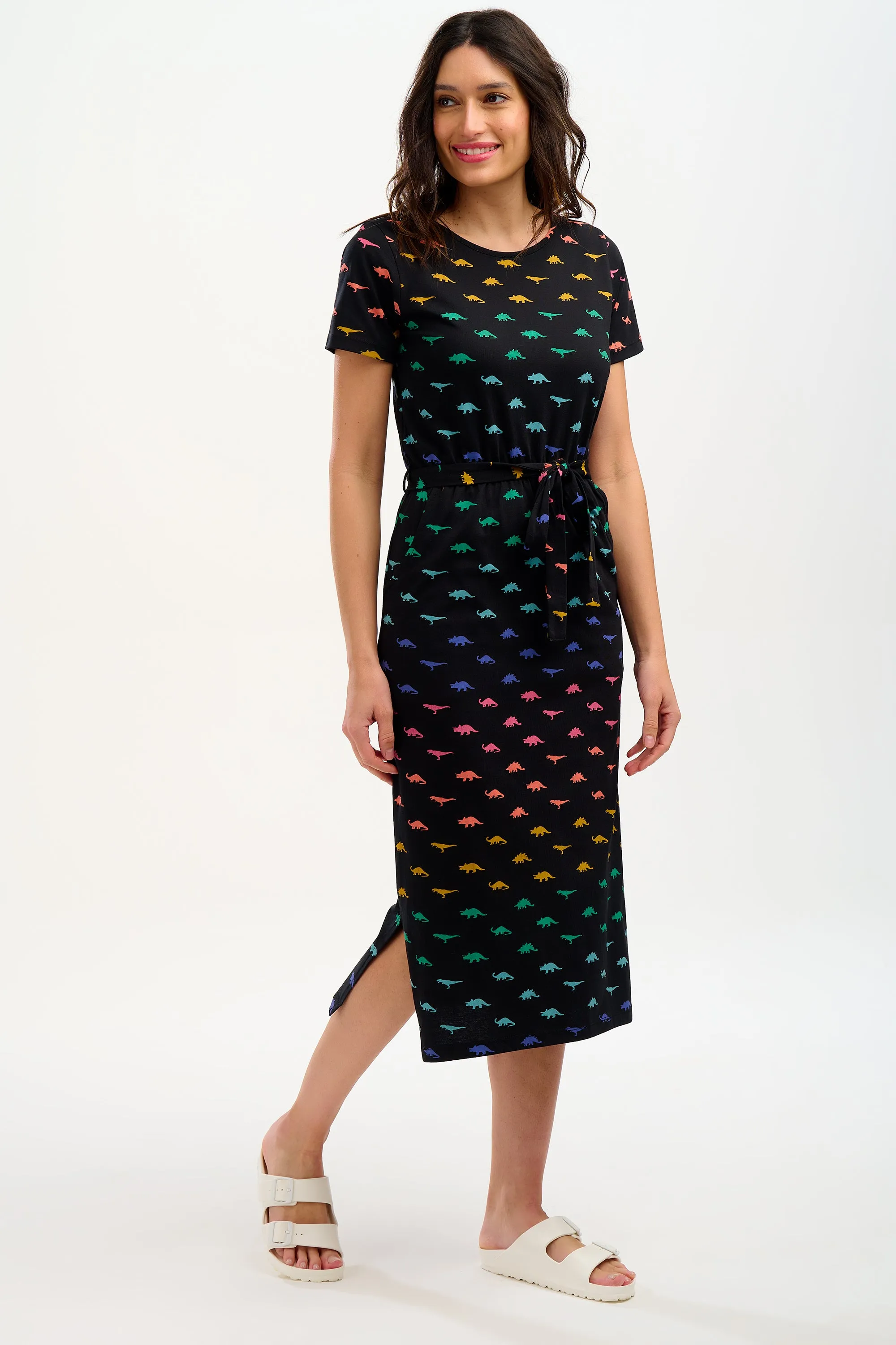 Flissy Jersey Midi Dress - Black, Jurassic Jive Rainbow