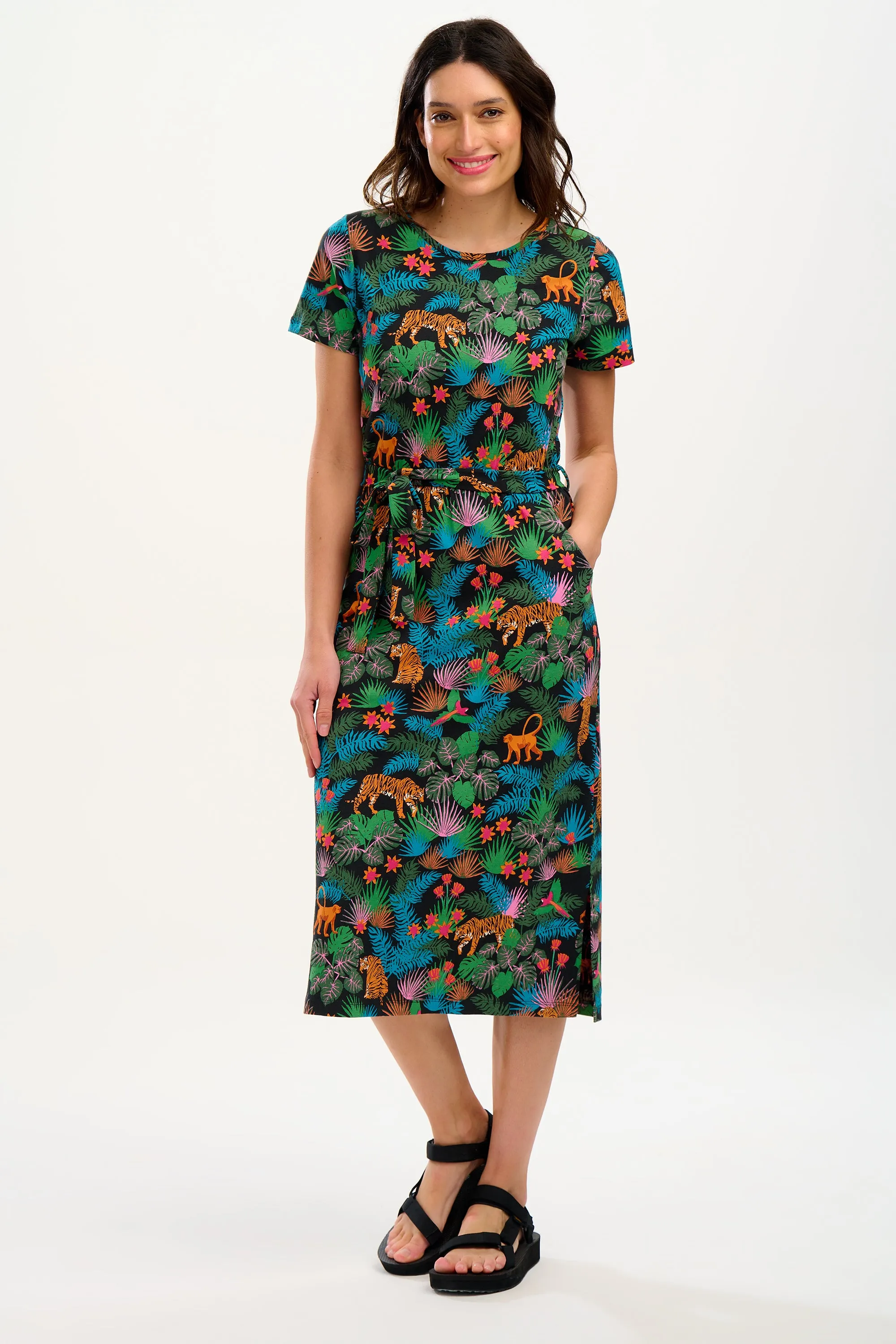 Flissy Jersey Midi Dress - Black/Multi, Jungle