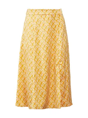 Floral Fluted Midi Skirt in Opulent Ochre