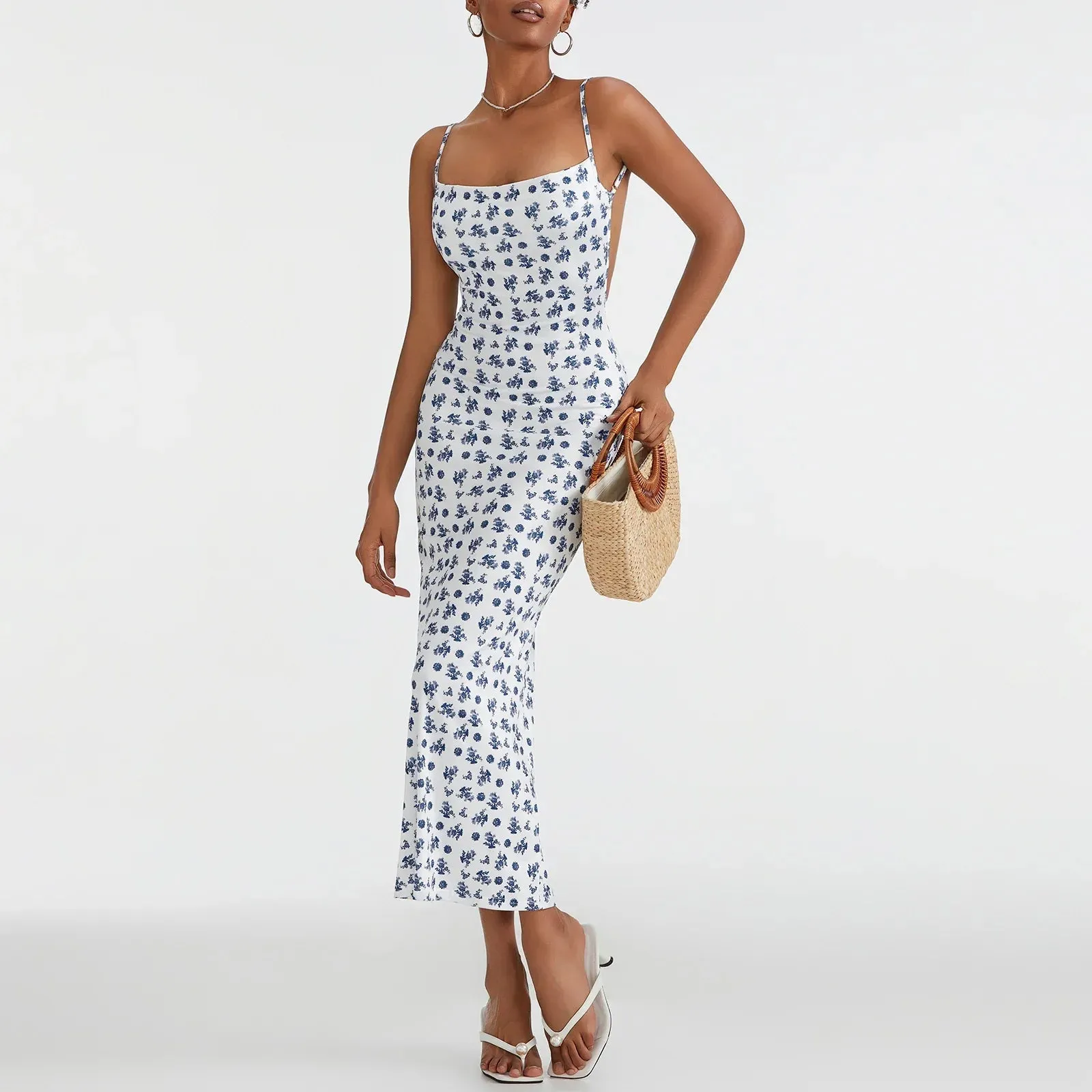 Floral Spaghetti Strap Bodycon Vacation Cocktail Summer Sleeveless Dress