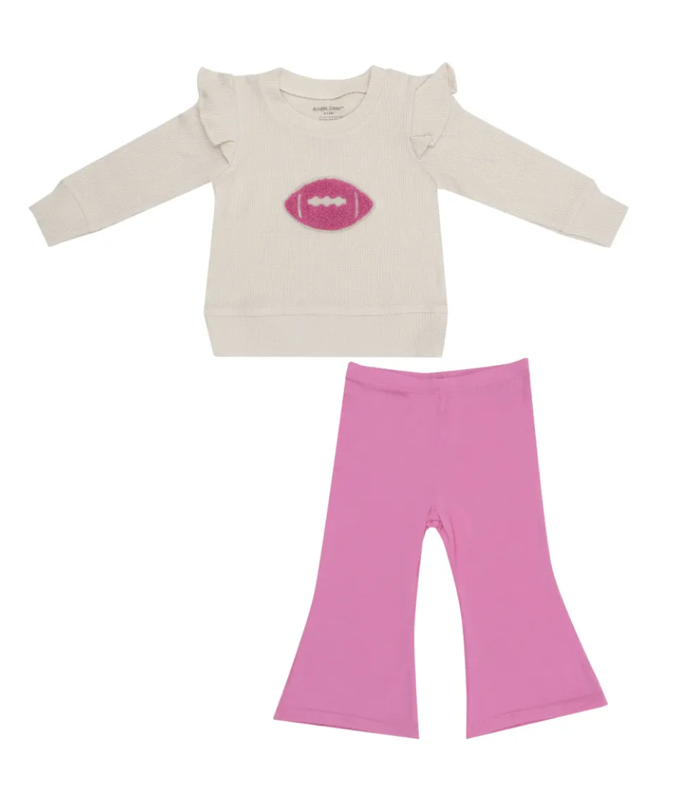 Football Waffle Ruffle Sweatshirt   Pink Bamboo Bell Leggings