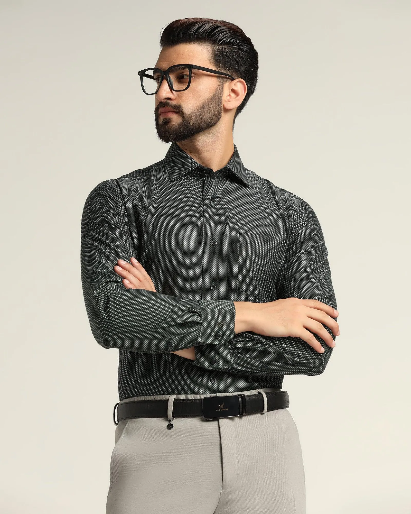 Formal Green Textured Shirt - Dunken