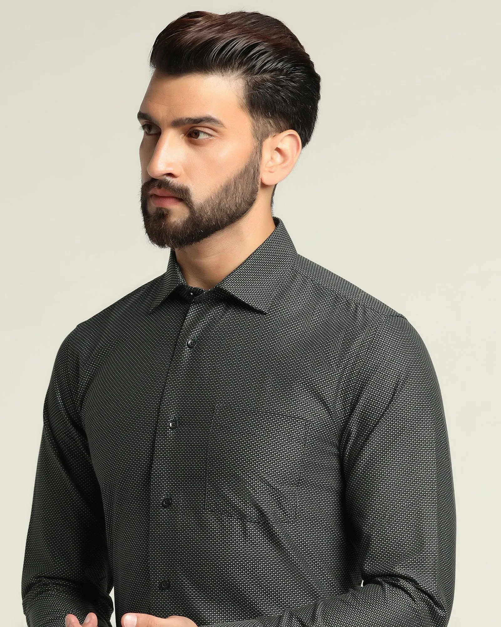 Formal Green Textured Shirt - Dunken