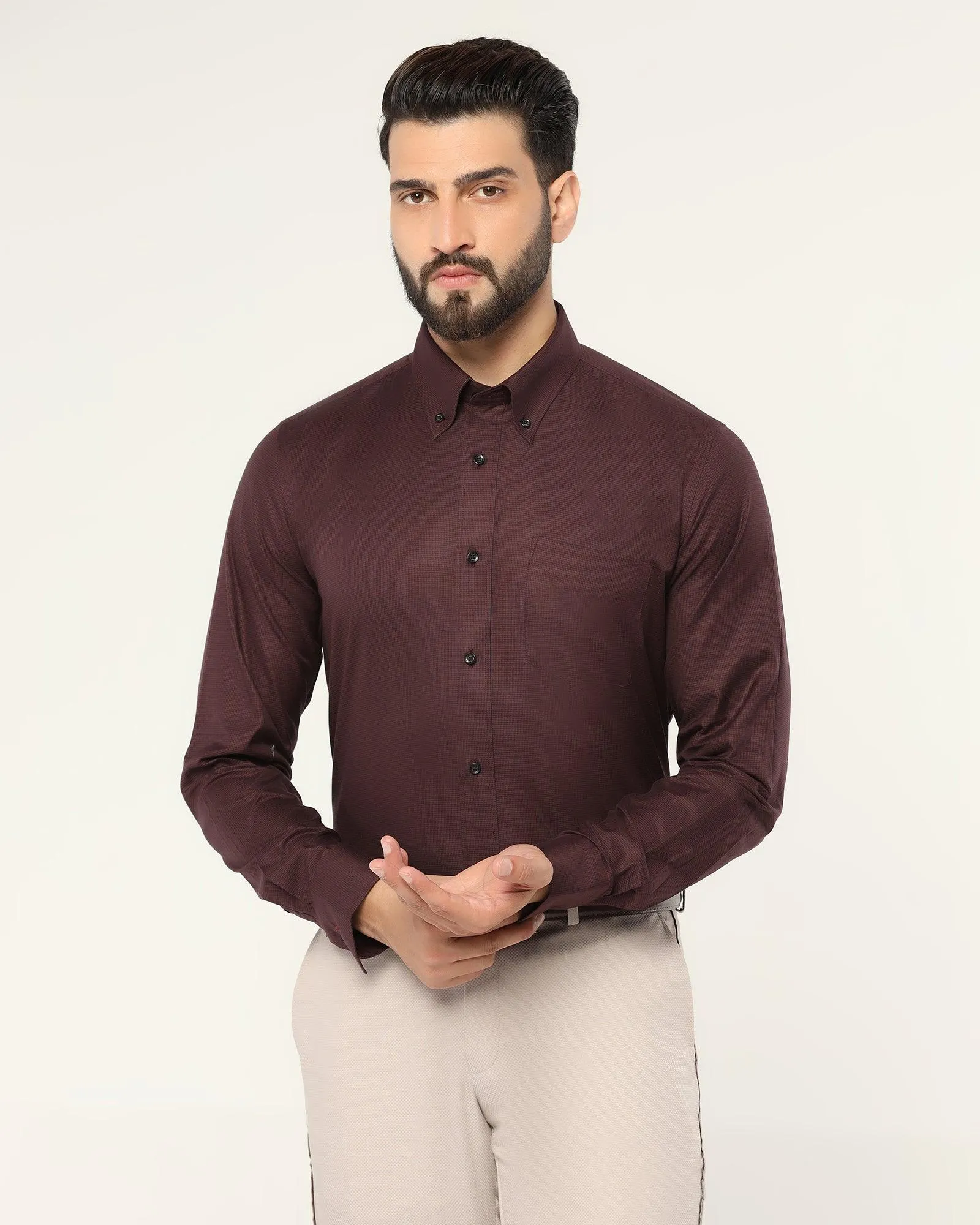 Formal Maroon Textured Shirt - Prey