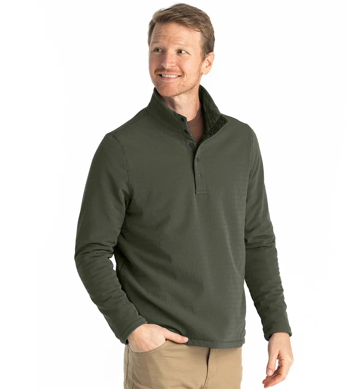 Free Fly Men's Gridback Fleece Snap Pullover in Dark Olive