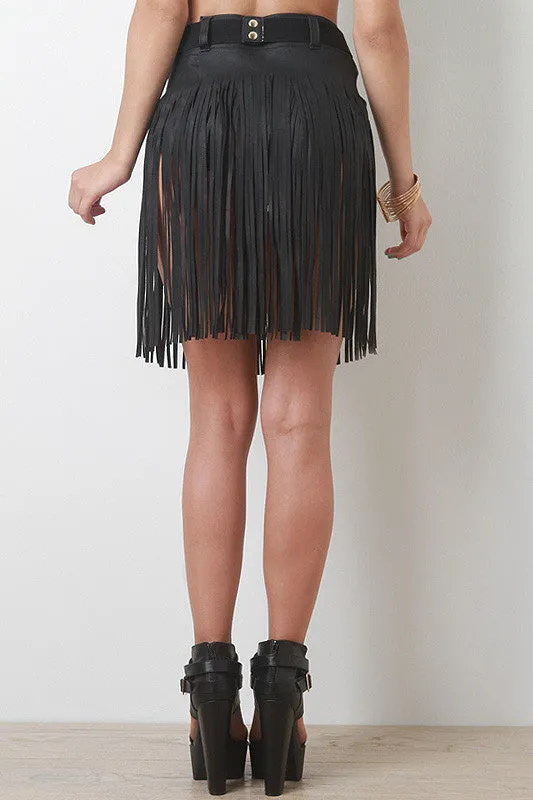 Fringed Leatherette Skirt Belt