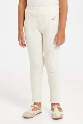 Girls Beige Ribbed Leggings