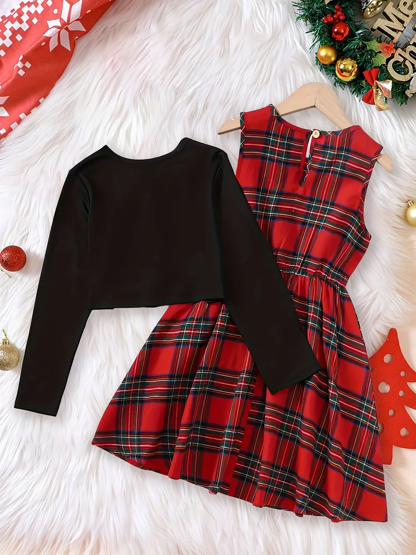 Girls' Casual And Fashionable Christmas Party Plaid Two-Piece Skirt, All-Match for Autumn And Winter