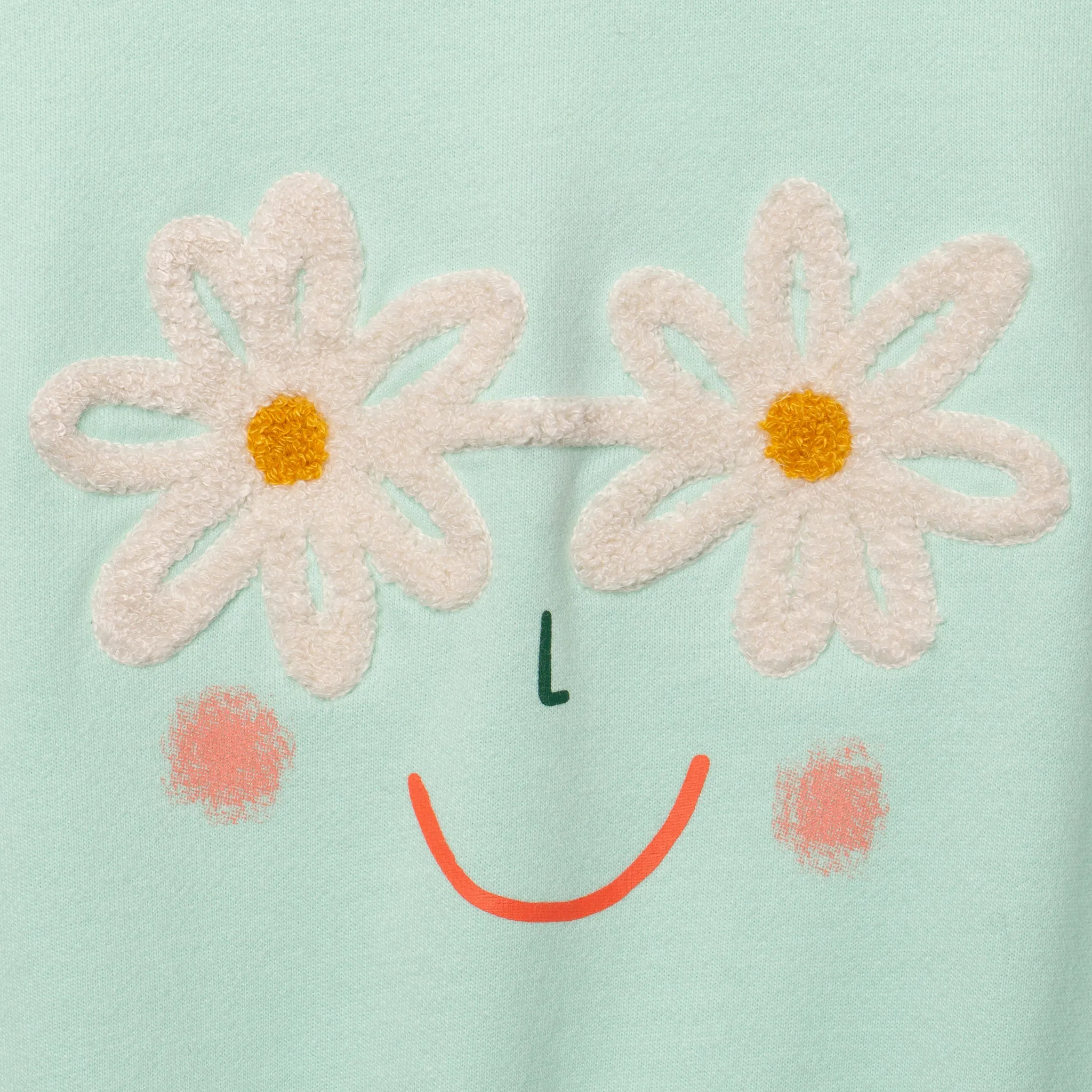 Girl's green face-flowers sweatshirt