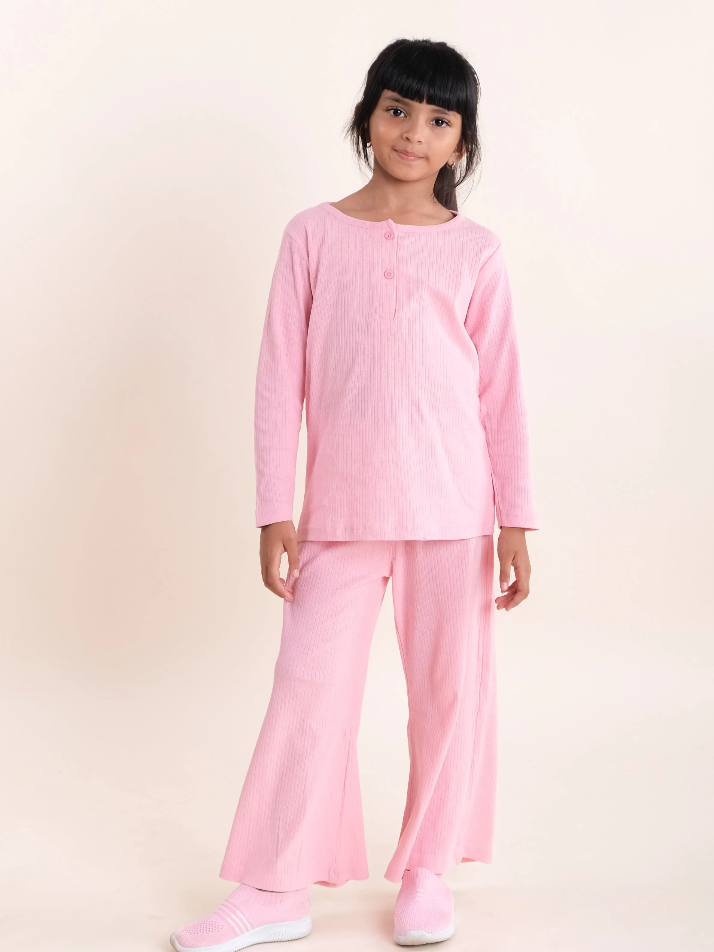 Girls Henley Neck Tee and Pyjama Night Set