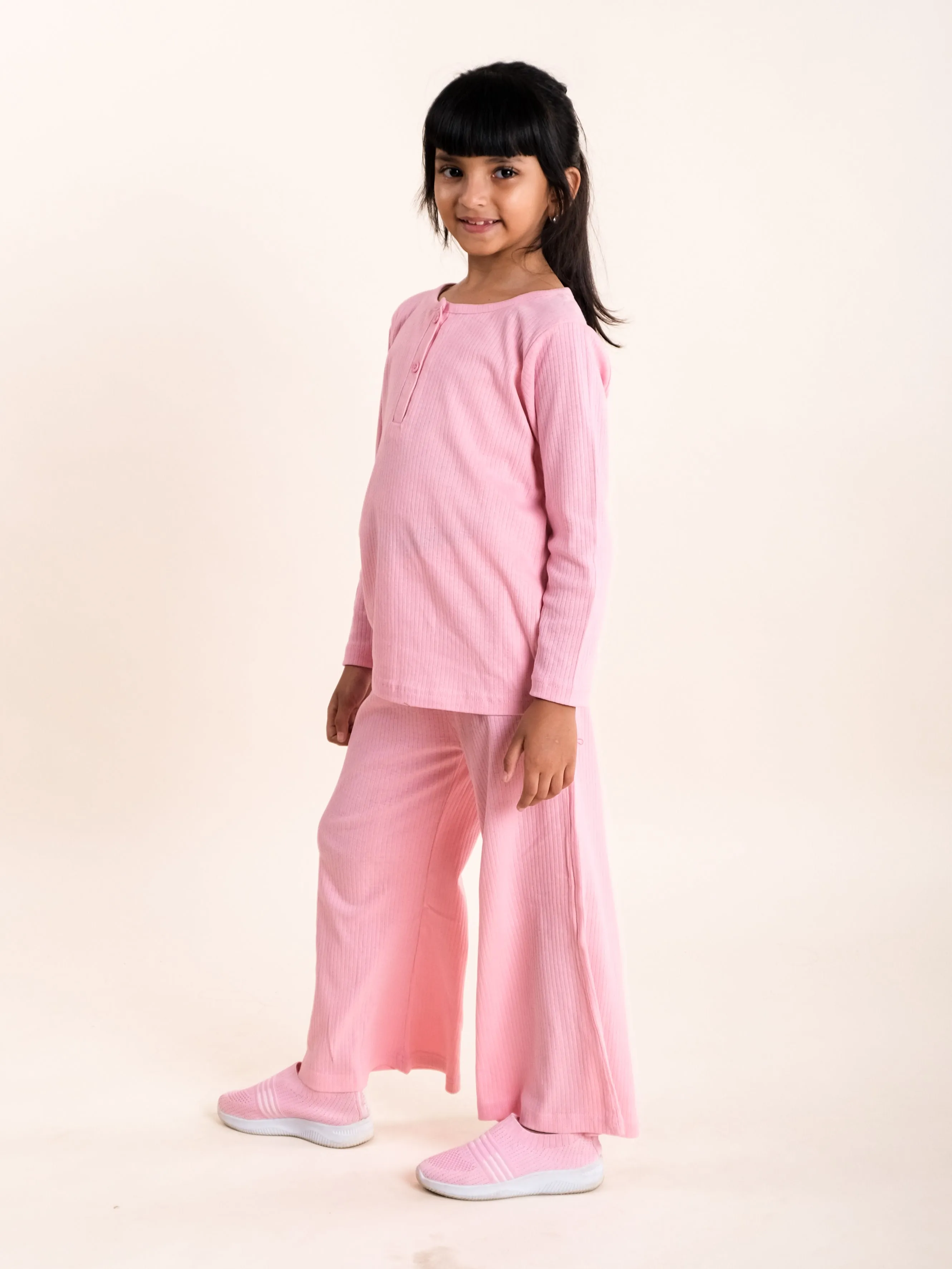 Girls Henley Neck Tee and Pyjama Night Set