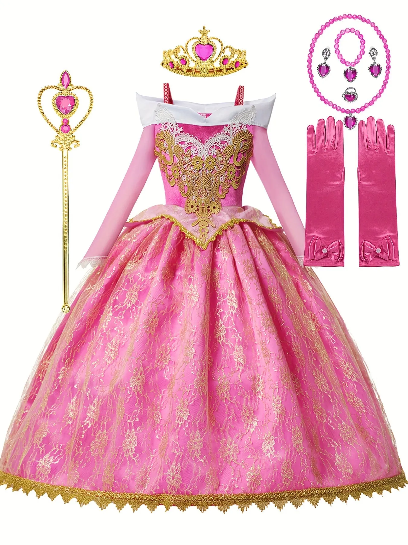 Girls Princess Set Sweet Long Sleeve Princess Dress Clothes For Birthday Christmas Halloween Gift