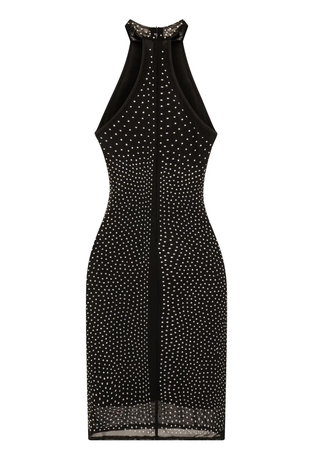 Glow Up Luxe Black Rhinestone Bling High Neck Bodycon Mesh Dress