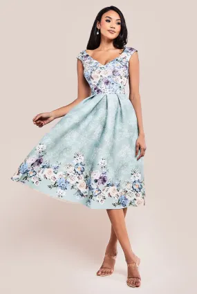 Goddiva Sweetheart Floral Midi Dress - Sage Green