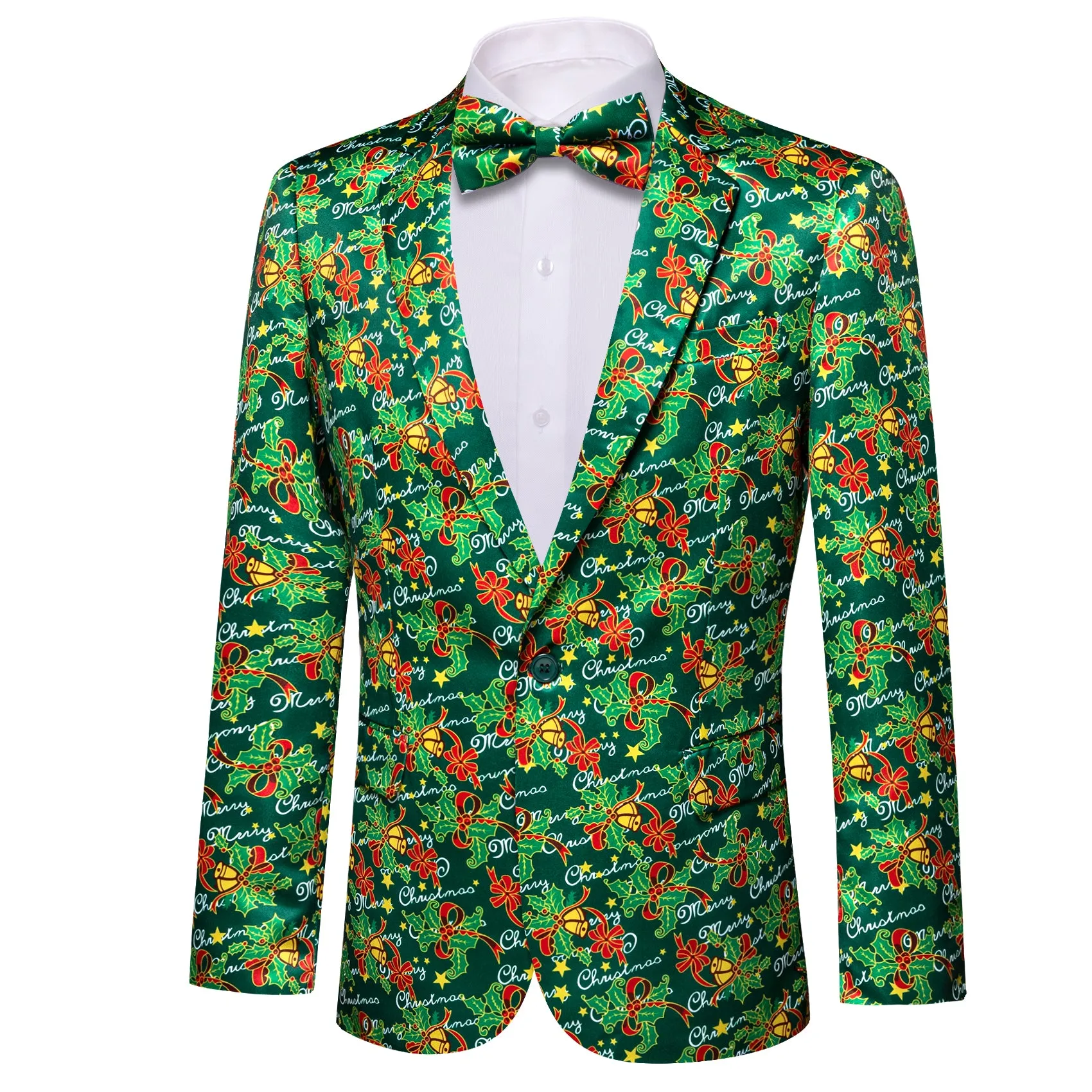 Green Mistletoe Christmas Men's Suit for Party