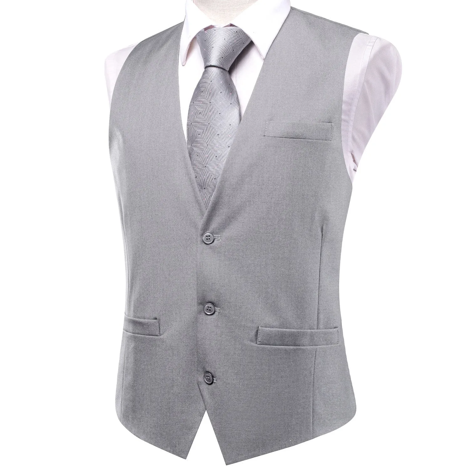 Grey Solid Silk Style Men's Single Vest Waistcoat