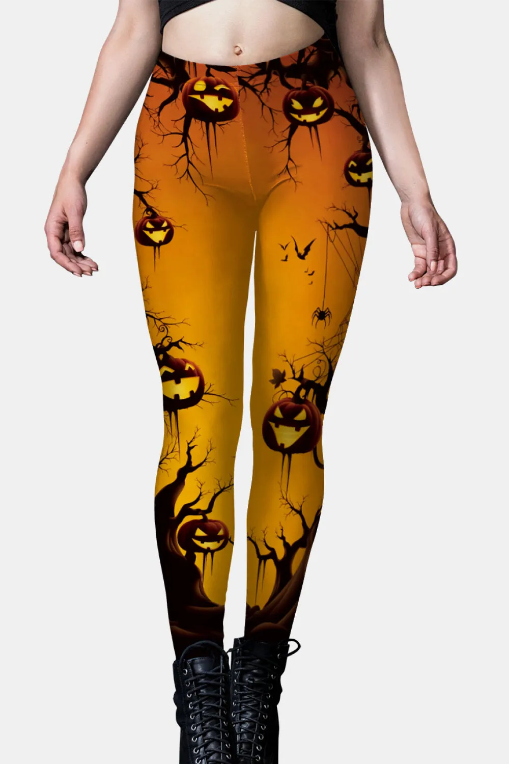 Halloween Elastic Waistband Leggings in Orange