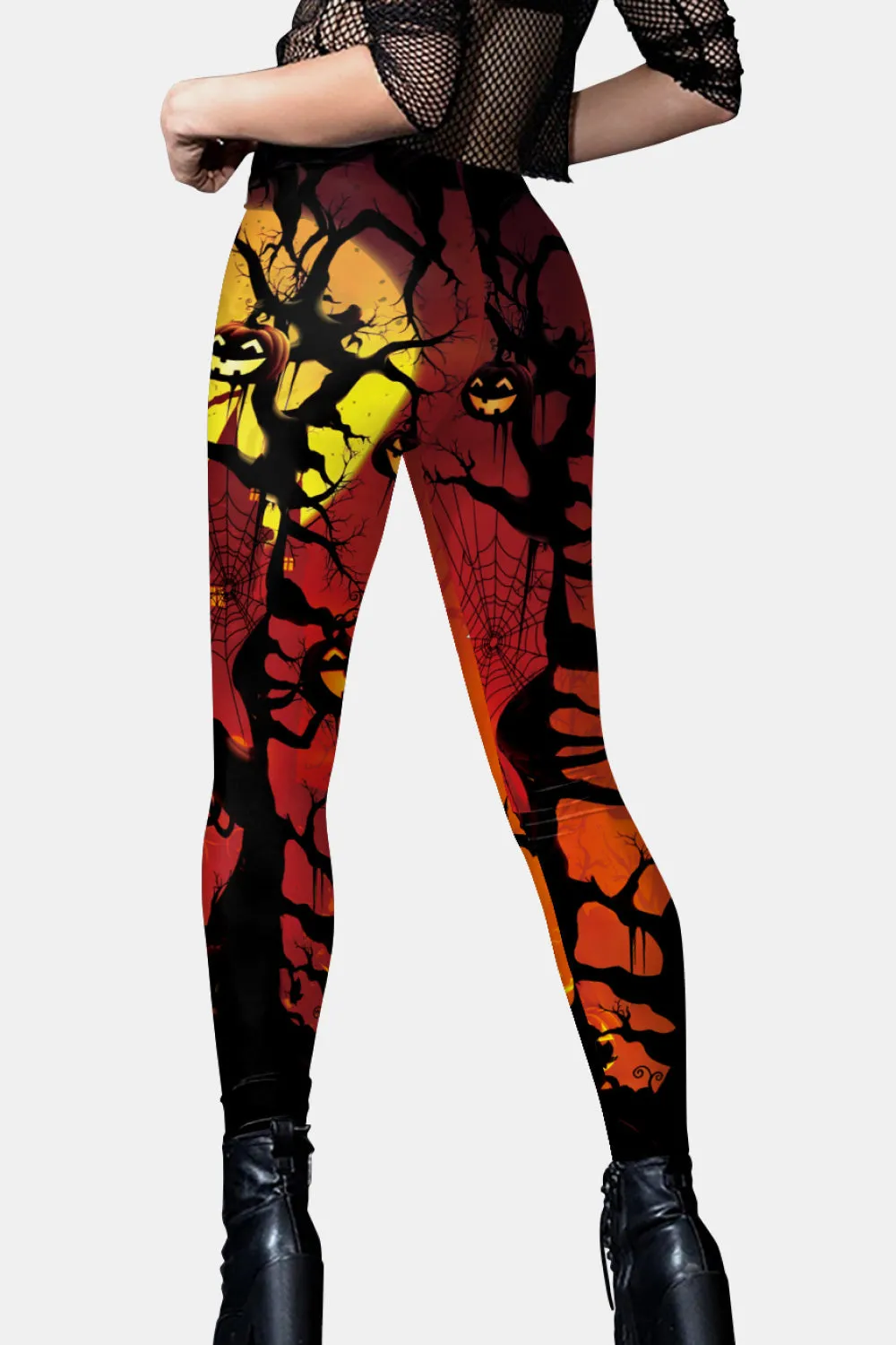 Halloween Elastic Waistband Leggings in Orange/Black