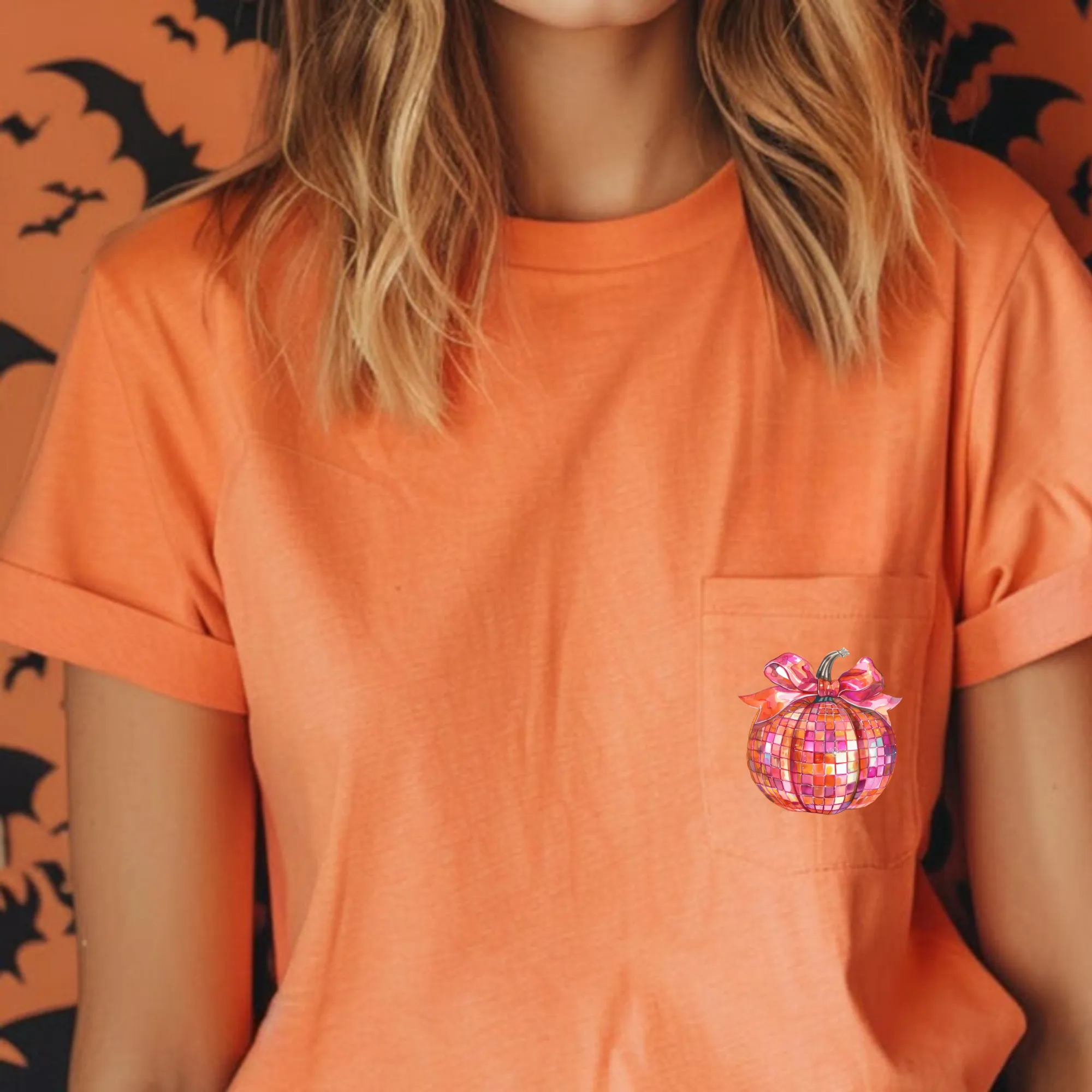 Halloween Pumpkin Disco Ball Pocket Shirt