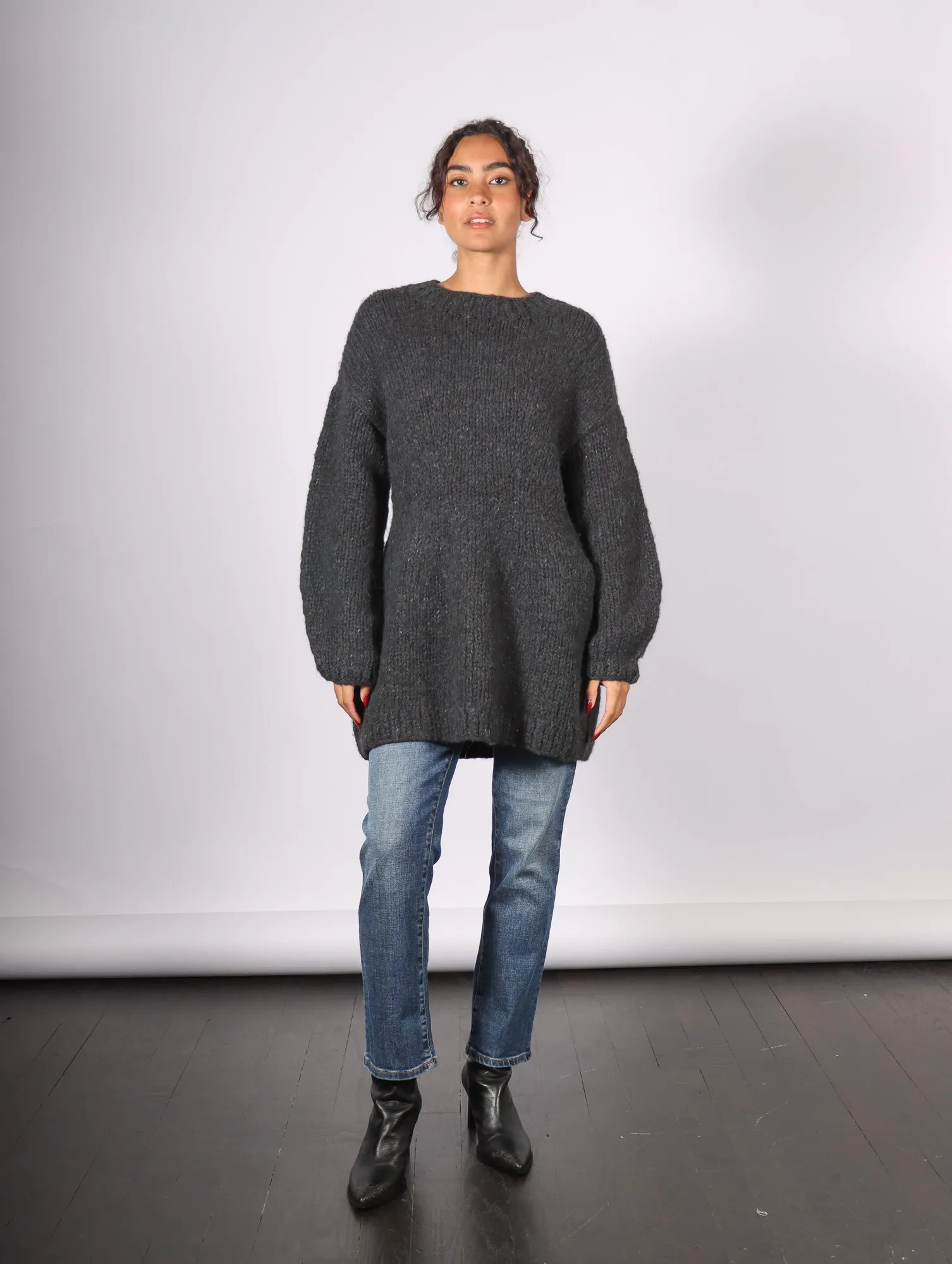 Hand Knit Peplum Pullover in Ink by Lauren Manoogian